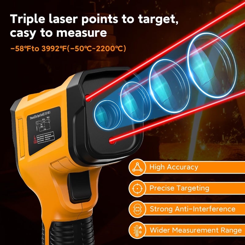 SURPEER -58°F to 3992°F Infrared Thermometer IR Gun, High-Temp Digital Temperature Gun 50:1 Non-Contact Pyrometer & Triple Laser for Kiln, Forge, Furnace, Engine, HVAC, Industrial Use - Image 1